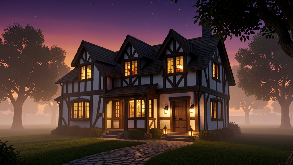 Painted family home at dusk